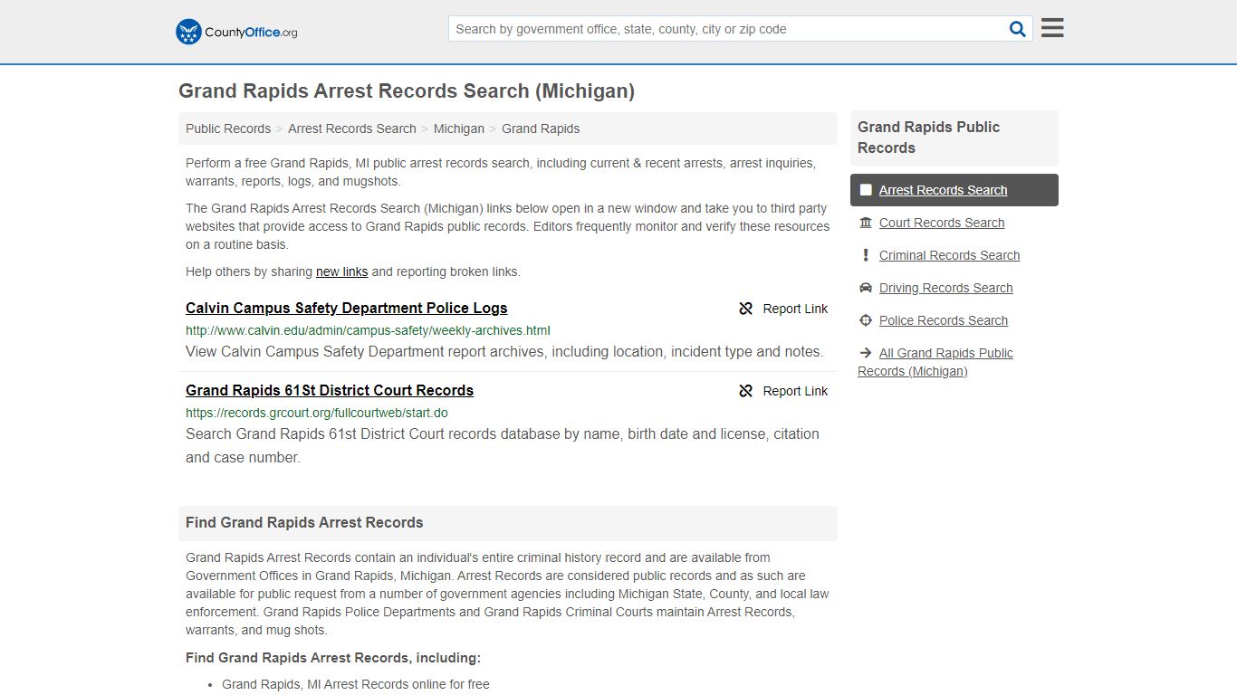 Grand Rapids Arrest Records Search (Michigan) - County Office